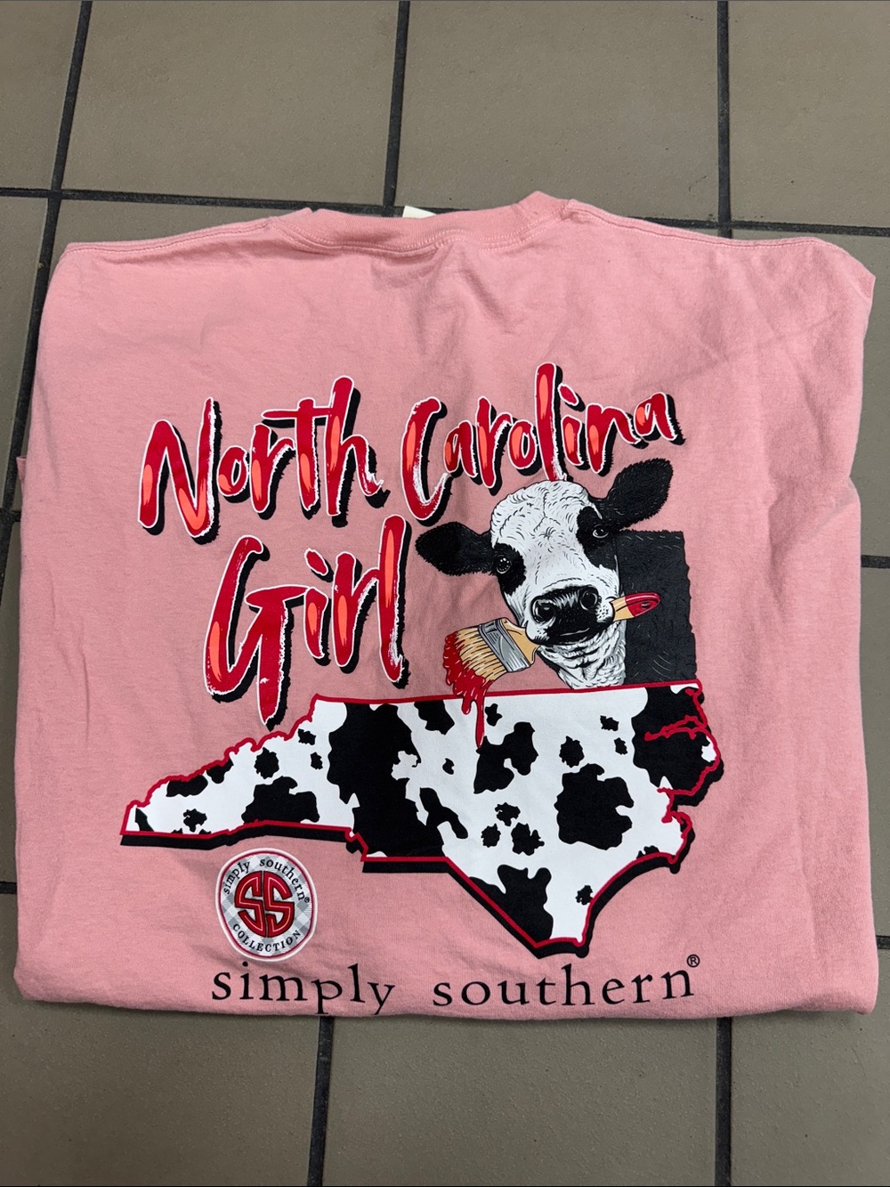 Simply Southern Pink Long Sleeve Tee with Cowprint Pocket - Picture 2 of 2